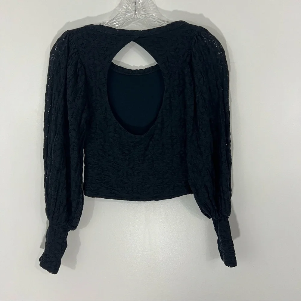 Free People Tea Time Top in Black Size XS Long Sleeve Blouse Lace
